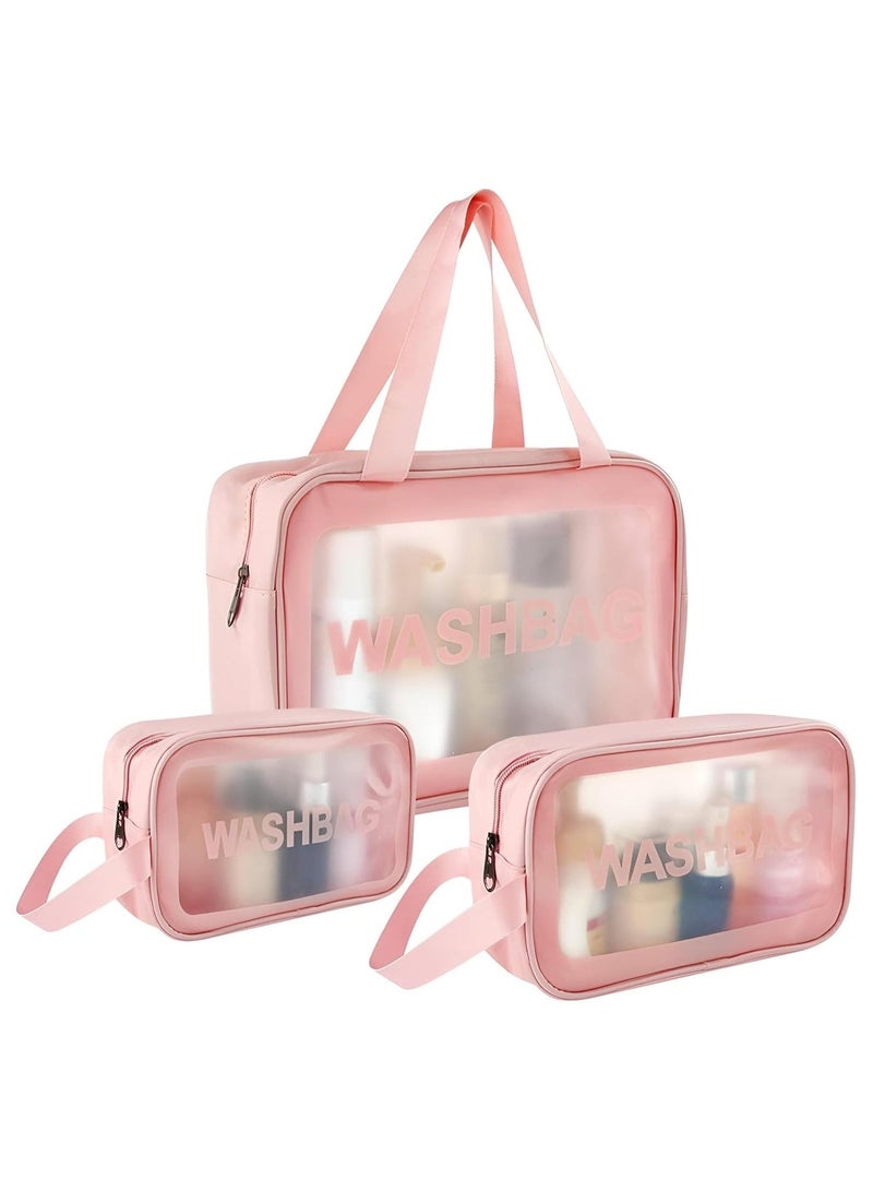 3pcs Clear Cosmetic Bag - Travel Cosmetic Bag for Women Girls - Travel Makeup Bag - Small Toiletry Bags PVC Plastic - Waterproof Cosmetic Wash Bag Zipper Makeup Bag for Women - Pink - Image 1